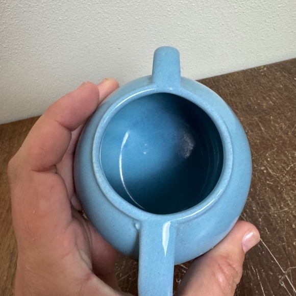 Vintage MCM Ceramic Light blue Slanted Sugar Bowl with handles - Picture 3 of 8